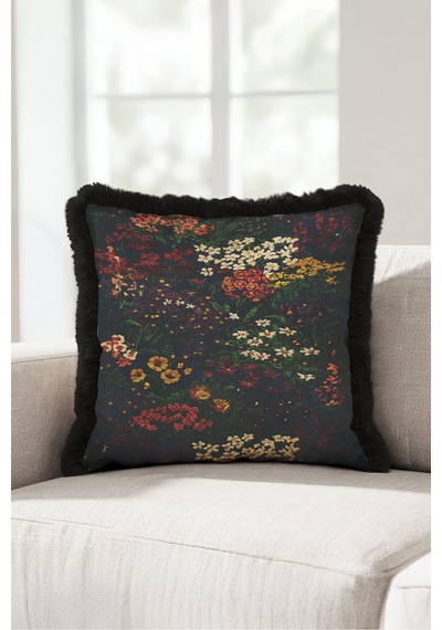Çiçek Bahçesi Desenli Saçaklı Yastık Kılıfı - Floral Lacivert Yeşil Siyah Püsküllü Kırlent Kılıfı Buzlu Atlas Saten Çiçek Bahçesi Desenli Saçaklı Yastık Kılıfı - Floral Lacivert Yeşil Siyah Püsküllü Kırlent Kılıfı Buzlu Atlas Saten