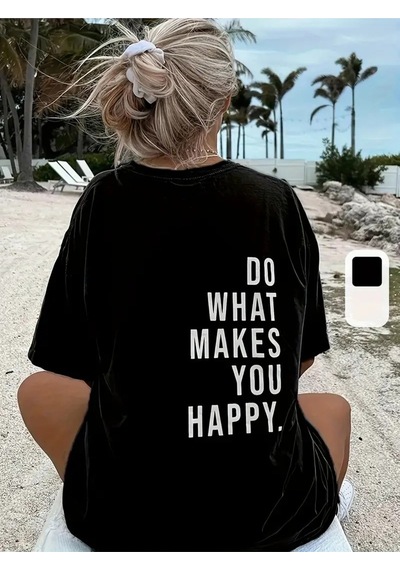Flood Of Style Kadın Siyah You Happy Baskılı Oversize