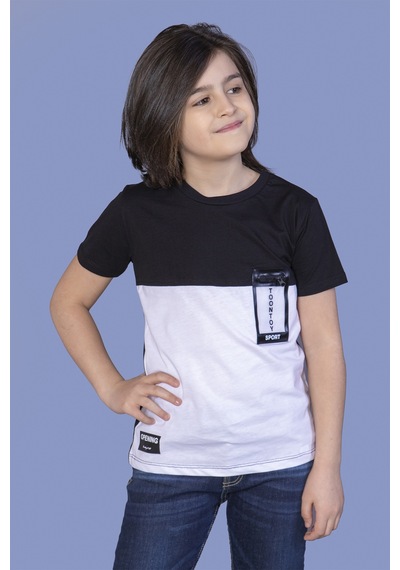 Toontoy Kids Toontoy Erkek Çocuk Garnili Cep Aksesuarlı Tişört Beyaz