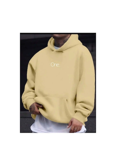 Medinenur One Yazı Baskılı Kapüşonlu Sweatshirt Bej