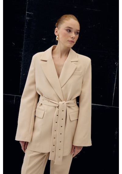Sateen Serana Kuşak Detaylı Ceket - Bej-137073 Bej
