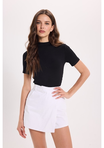Tudors Kadın Standart Fit Kısa Kollu Yarım Balıkçı Yaka Siyah Bluz-34632 Lacivert