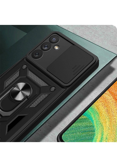 Galaxy A34 Kılıf Magnetik Standlı Kamera Korumalı Zore Sürgülü Vega Kapak Mavi