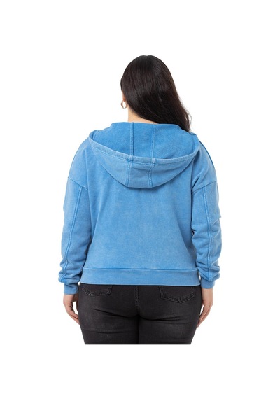 Büyük Beden Degaje Kapüşonlu Yaka Cepli Parça Boyalı Üç İplik Mavi Sweatshirt-mavi Mavi