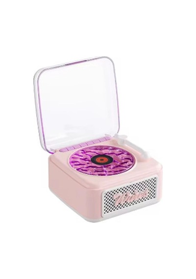 Tedar Nostalji Mini Plak Görünümlü Radyolu Bluetooth Hoparlör 3d Ses Dalgası Retro Müzik Plak Pembe Najmaddin
