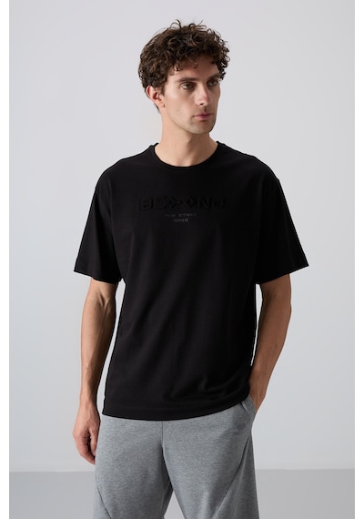 Tommy Life Siyah Pamuklu Kalın Yumuşak Dokulu Oversize Fit Baskılı Erkek T-shirt - 88328 001