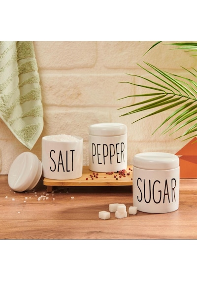 3 Lü Porselen Baharatlık Baharat Takımı Seti Beyaz