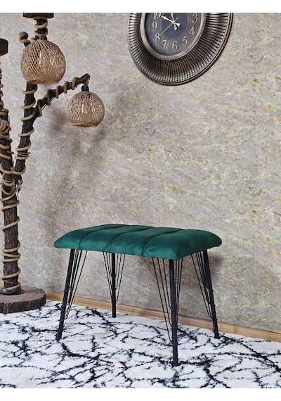 Zafir Metal Siyah Tel Ayaklı 60 Cm Puf Bench - Puf - Bench - Oturak - Mutfak Oturağı - Antre Oturağı Yeşil