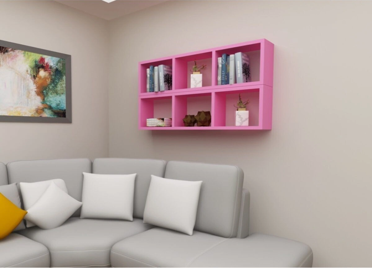 Kitaplık Yan Pembe Renk Duvar Rafı Ikili Takım Pembe