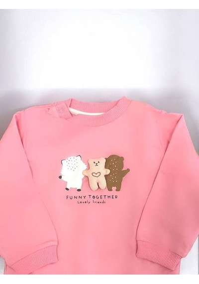 Zekids Kız Bebek Funny Together Ayıcık Baskılı Sweatshirt-14454 Pembe