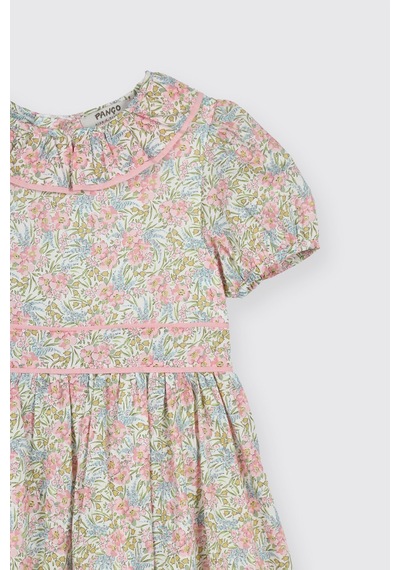Made With Liberty Fabric Liberty Kumaş Kız Çocuk Çiçek Desenli Elbise Pembe