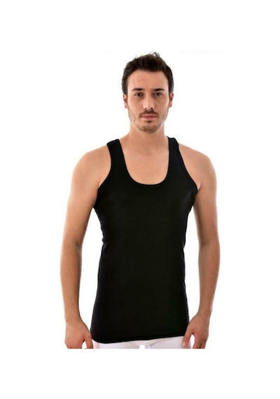 6'lı Klasik Askılı Erkek Atlet %100 Pamuk Penye Beyaz Atleti Pra-1372809-383149 Siyah