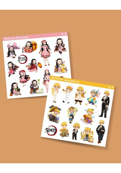 Demon Slayer-zenitsu Agatsuma-nezuko Kamado-2li Sticker Set Parlak Kağıt-süsleme Etiket-ds-29-30