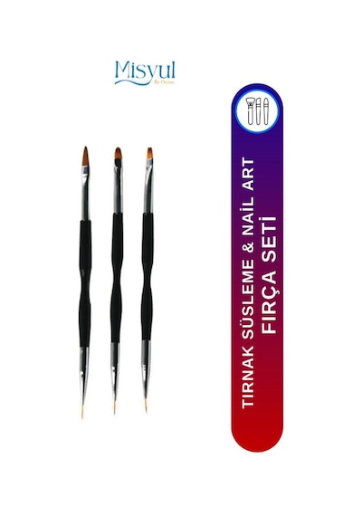Misyul Tırnak Desen Fırçası 3'lü Çift Taraflı Siyah-gold Mıs-2185