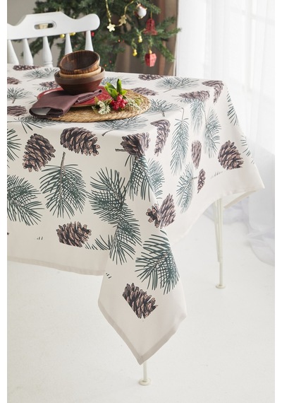 Ays Home Kahverengi Kozalak Desen Yılbaşı Yemek Masa Örtüsü
