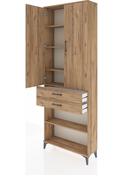 Arges Dolap 5 Raflı 2 Çekmeceli 2 Kapaklı 88x30x243 Çam-çam Çam