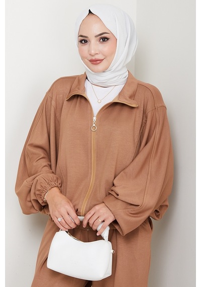 Bestenur Fermuarlı Oversize Takım 1595 - Vizon Vizon