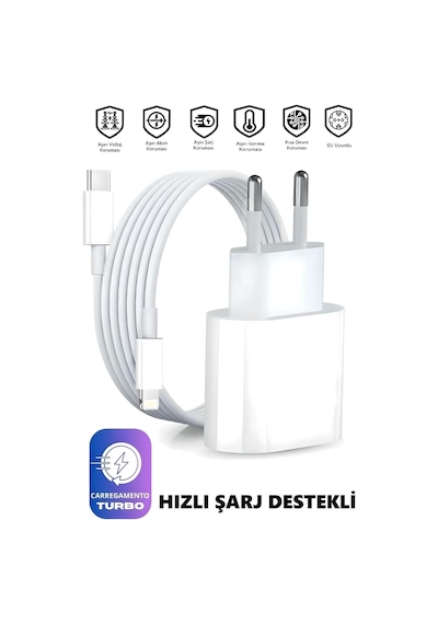 İphone Tüm Serilerle Uyumlu Hızlı Şarj Aleti Adaptör Kablo Plus 6 7 8 X 11 12 13 14 Pro Max Beyaz