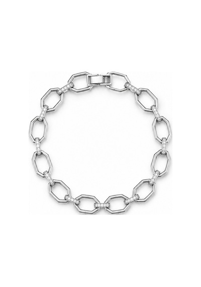 Balenbi Jewelry Kadın Taşlı Sekizgen Halka Detaylı Gümüş Renk Kararmaz Çelik Bileklik 1101