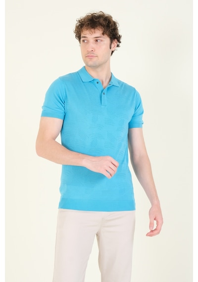 Giyim Dünyası Erkek Çıtçıtlı Desenli Polo Yaka Merserize T-shirt Mavi 001