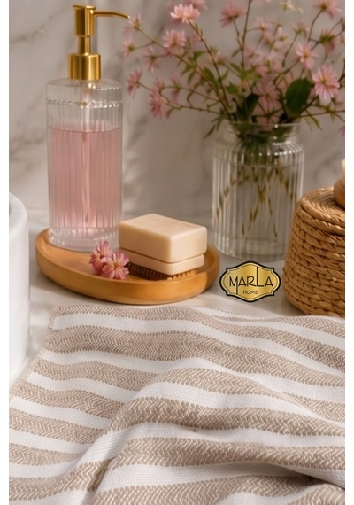 %100 Pamuk Dokuma Peştemal Havlu Plaj & Banyo Havlusu 100x170 Cm Bej