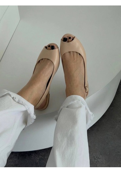 Zenne Shoes Arkası Açık Peep-toe Babet / Slingback Sandalet Ten Rengi / Nude / Bej
