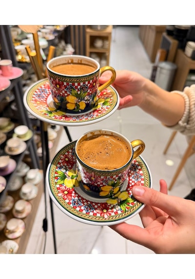 2 Kişilik Lemoon Double Kahve Fincanı-5297 Çok Renkli