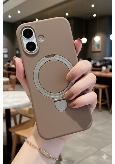 Apple Uyumlu iPhone 16 Plus Kılıf Soft Tasarım Magsafe Halka Stand İçi Kadife Kapak