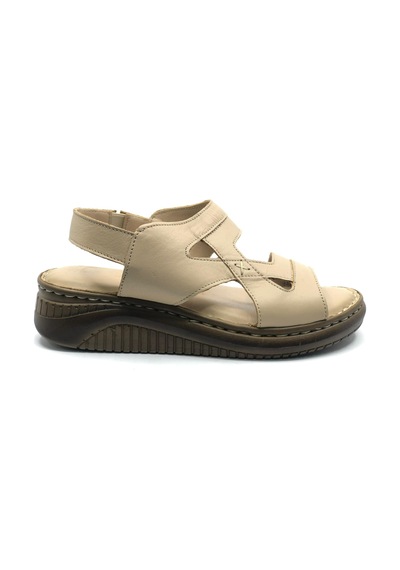 Venüs Poni Hakiki Deri Comfort Ortopedik Kadın Sandalet Bej