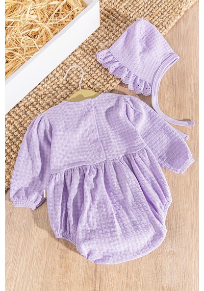 Babymod Güpürlü Şapkalı Kendinden Desenli Kız Bebek Tulum 001
