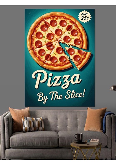 Pepperoni Pizza Yemek Posteri Dekoratif Kanvas - Mdf Ahşap Tablo