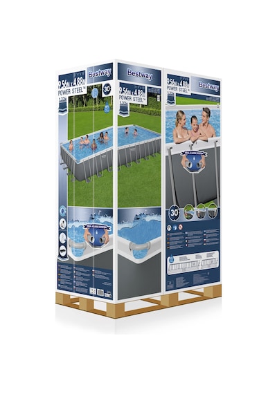 Bestway 56623 Power Steel Prefabrik Dikdörtgen Yer Üstü Havuz Seti 9,56 M X 4,88 M X 1,32 M