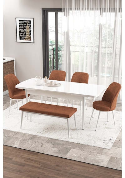 Canisa Concept Zen Serisi 80x132 Mdf Açılabilir Beyaz Masa Takımı 4 Kiremit Sandalye Ve 1 Bench Masa Beyaz Sandalye Ve Bench Kiremit Canisa Concept Zen Serisi 80x132 Mdf Açılabilir Beyaz Masa Takımı 4 Kiremit Sandalye Ve 1 Bench Masa Beyaz Sandalye Ve Bench Kiremit