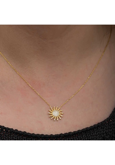 925 Ayar Gümüş Gold Güneş Kadın Kolye Çok Renkli