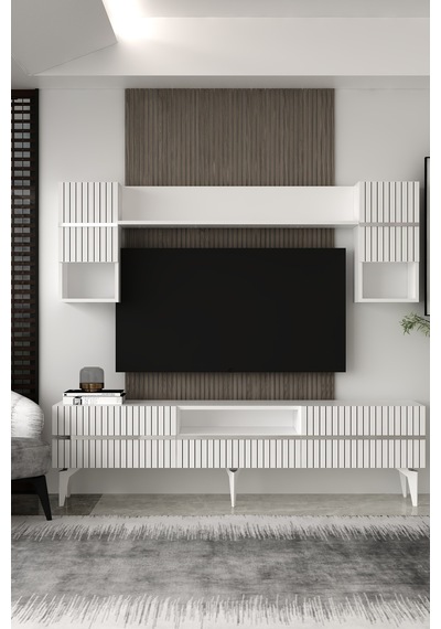 180dhdtüç5bg Tedy Lazer Pleksi Desenli Tv Ünitesi Takımı Beyaz-gümüş