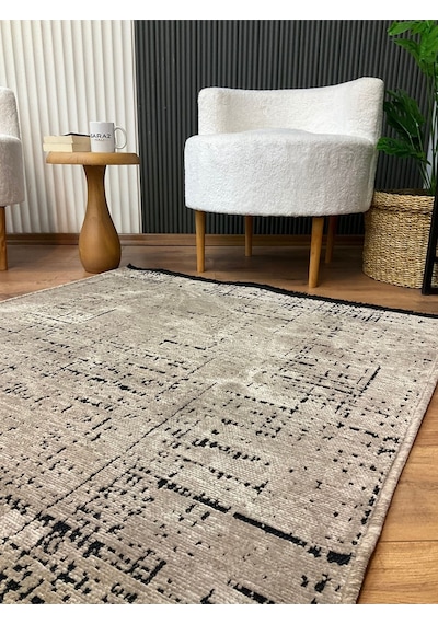 Saraz Halı Şönil Dokuma Kayma Yapmaz Makinede Yıkanabilir Leke Tutmaz Kesme Bohem Kilim Vizon 2 Vizon