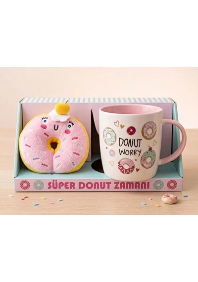 Donut Peluş Anahtarlıklı Kupa 360 Ml Pembe4