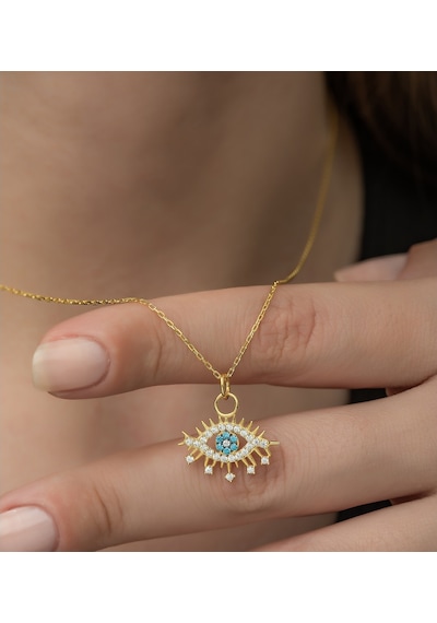 925 Ayar Gold Renk Göz Kolye Kadın Gümüş Kolye