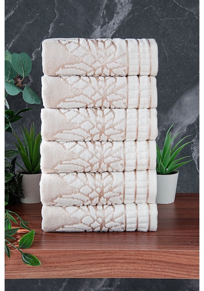 Çınar Jakarlı 6 Lı Kadife Pamuklu El Ve Yüz Havlu Seti 30x50 Cm - 00434- Gold Altın