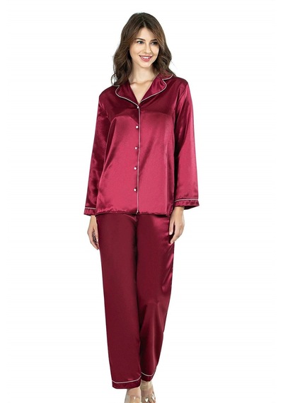 Civetta Bordoikili Saten Gecelik Pijama Takımı 7647 Bordo