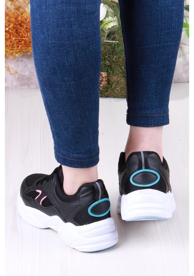 Fort 2107 Lmb Rahat Hafif Kalın Taban Sneaker Kadın Spor Ayakkabı Siyah - Pembe