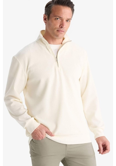 DeFacto Comfort Fit Dik Yaka Dokulu Yarım Fermuarlı Waffle Sweatshirt D7543AX25SPER138
