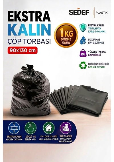 80x110 Cm Extra Kalın Siyah Endüstriyel Çöp Poşeti - 1kg / Ağır Hizmet Tipi