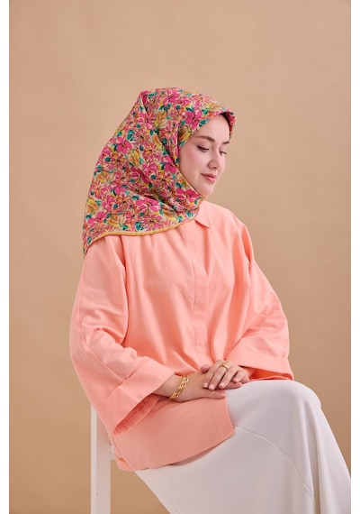 Silk Home Twill İpek Eşarp 11477-23 Asit Yeşili, Krem, Pembe, Patina Yeşili