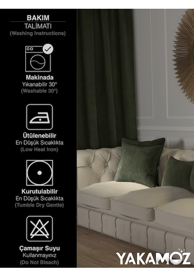 Sarmaşık Yeşili Kırlent , Yastık Kılıfı Kadife Görünümlü Velvet Touch Serisi Sarmaşık Yeşili