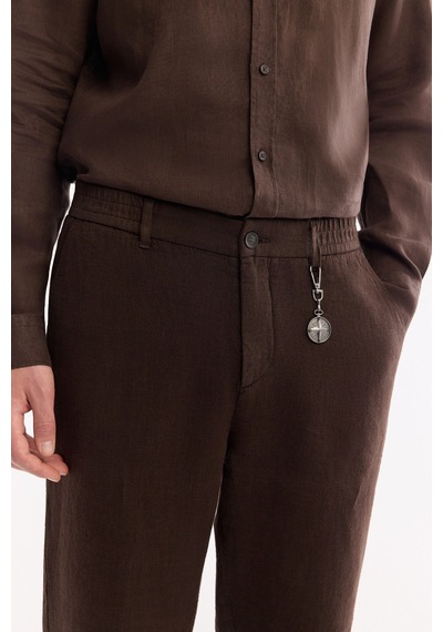 Avva Erkek Kahve Beli Lastikli %100 Keten Relaxed Fit Pantolon B003032