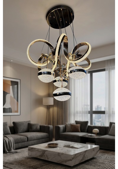 Kıvrım 4 Top Simli Modern Sarkıt Salon - Oturma Odası Led Avize Çok Renkli