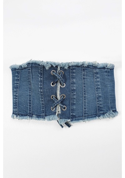Bluew White Mavi Crop Jean Büstiyer