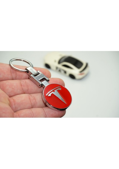Dk Tesla Uyumlu Logo Model 3 S X Y Kırmızı Metal Çift Yön Anahtarlık