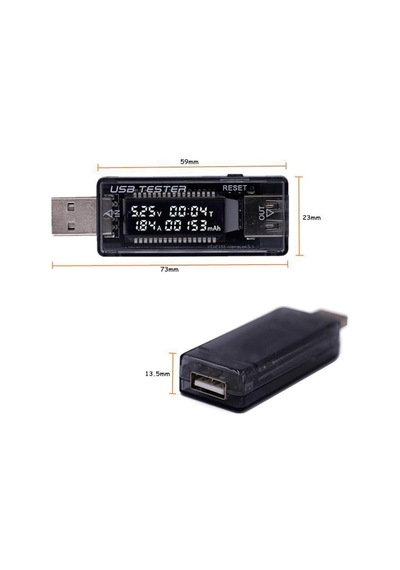Hellery Usb Metre Gerilim Akım Pil Voltmetre Ampermetre, 3'ü 1 Arada Siyah
